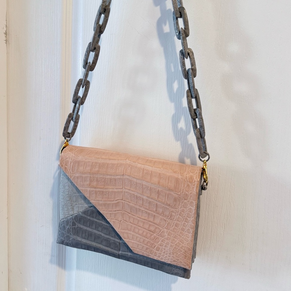 Nancy Gonzalez Origami Colombian Caiman Leather crocodile Clutch exc cond bag